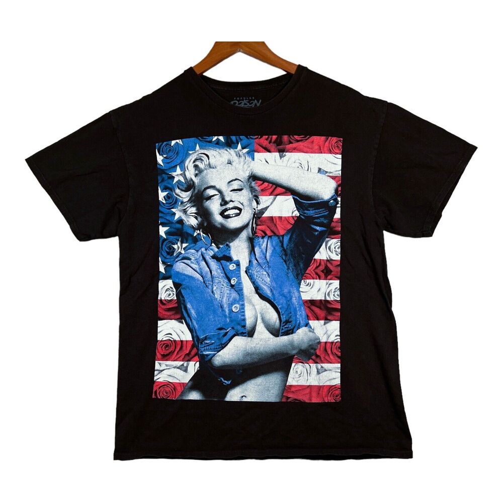 Popular Poison Marilyn Monroe Hustle Black Flag USA Sexy Boobs Shirt Men's L